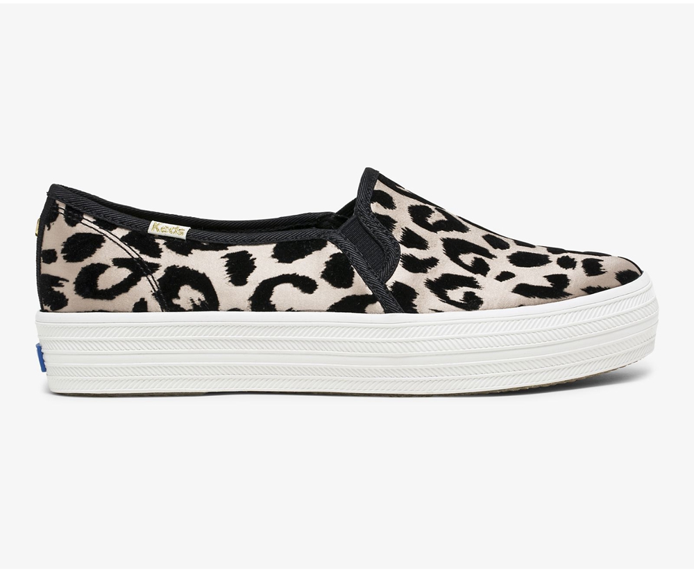 Slip On Γυναικεια - Keds Kate Spade New York Triple Decker Flocked Leopard - Λεοπαρ - RBIUF4651